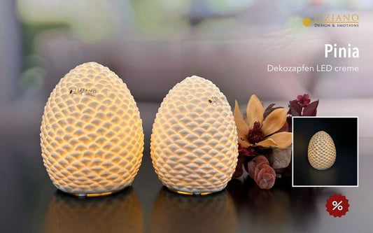 Tiziano Zapfen Pinia stehend weiß - creme led+timer - Lillyano