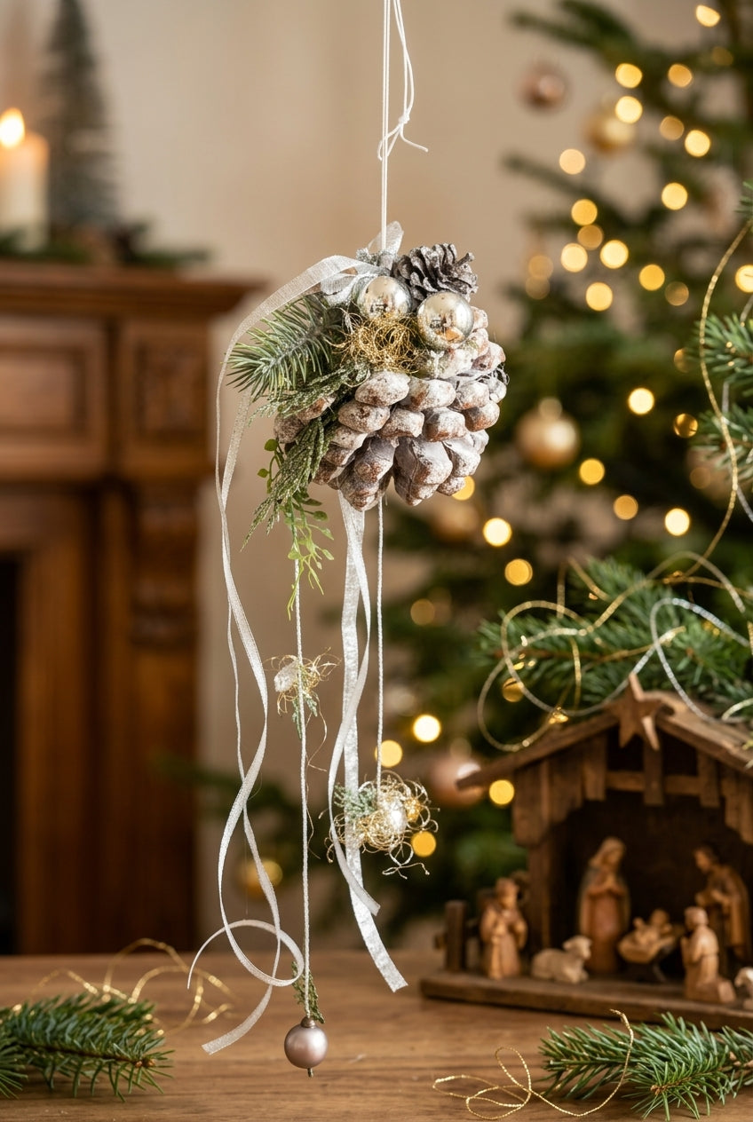 Hänger mit Zapfen Natur – fertig weihnachtlich dekoriert