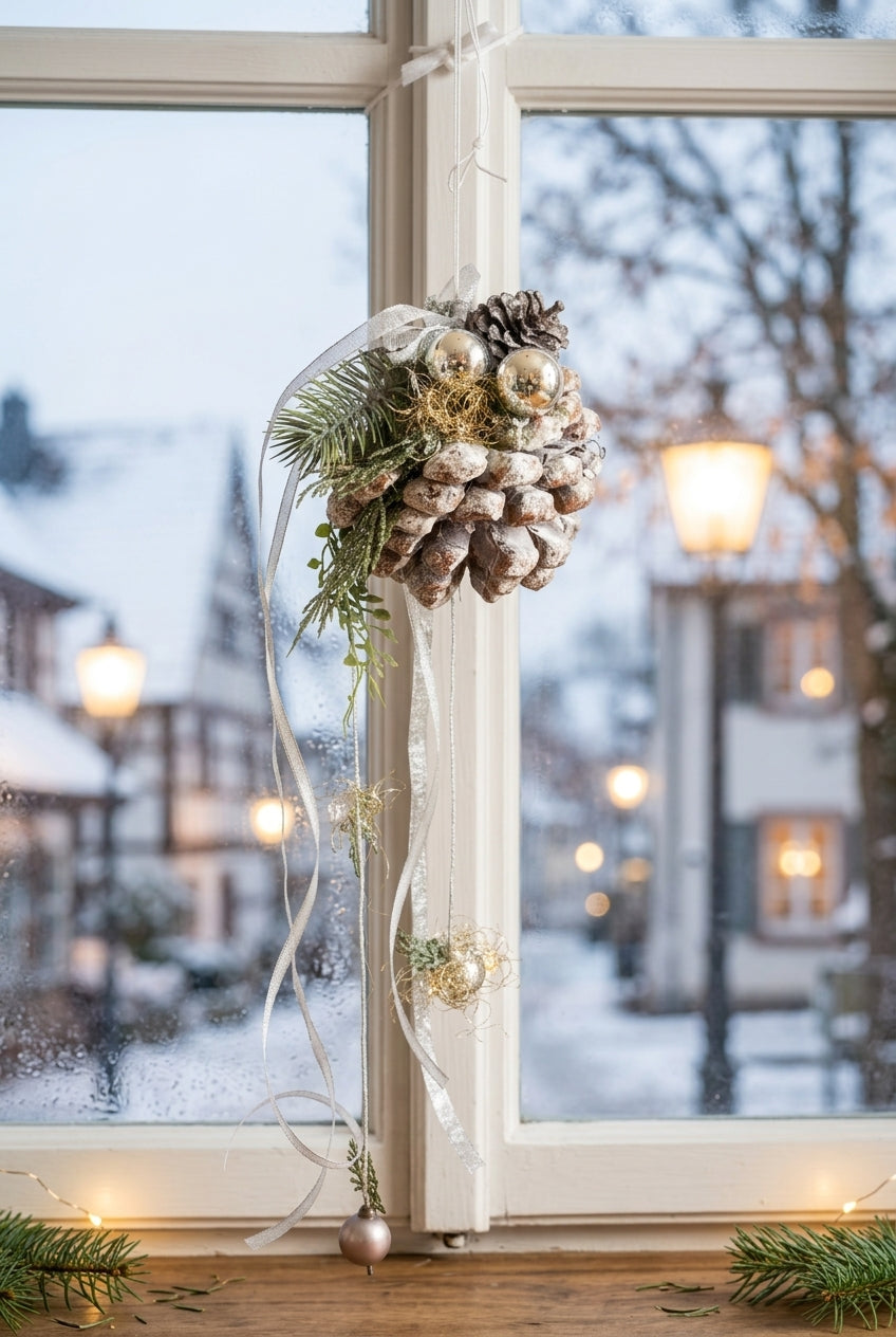 Hänger mit Zapfen Natur – fertig weihnachtlich dekoriert