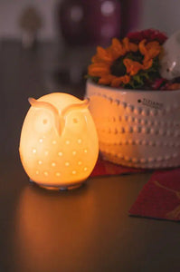 Tiziano Eule Aria led + Timer Porzellan weiß creme