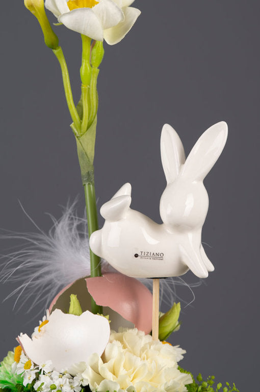 Tiziano Stecker Hase Fabrio liegend 8cm weiß-creme