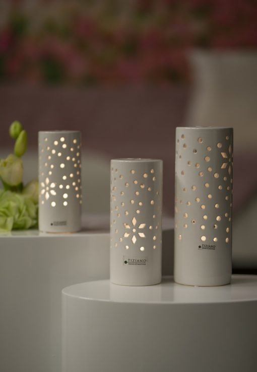 Tiziano Deko Licht Säule Latuna Tadino LED weiß creme und Timer - Lillyano