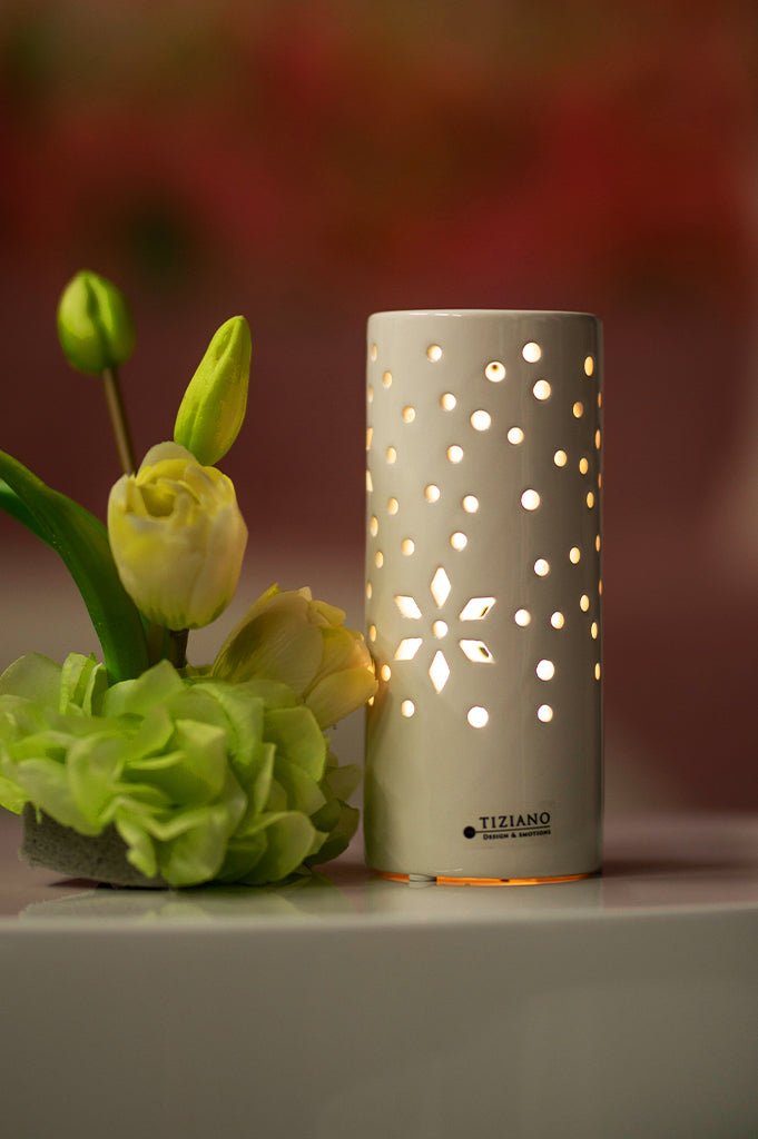 Tiziano Deko Licht Säule Latuna Tadino LED weiß creme und Timer - Lillyano
