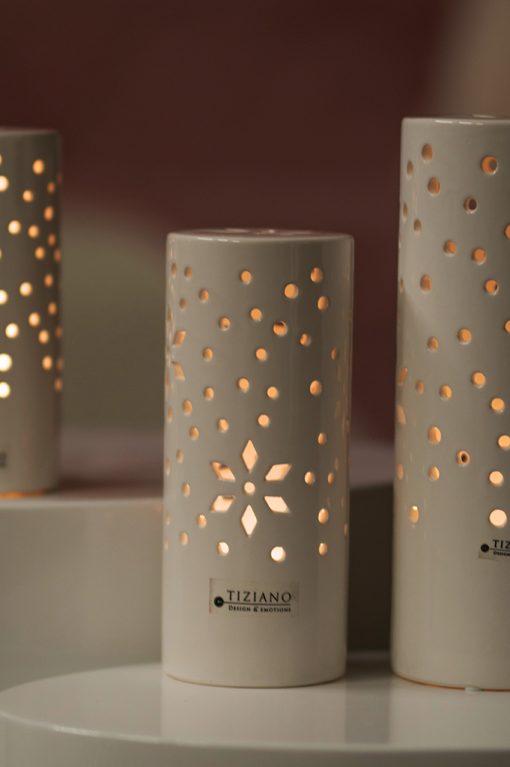 Tiziano Deko Licht Säule Latuna Tadino LED weiß creme und Timer - Lillyano