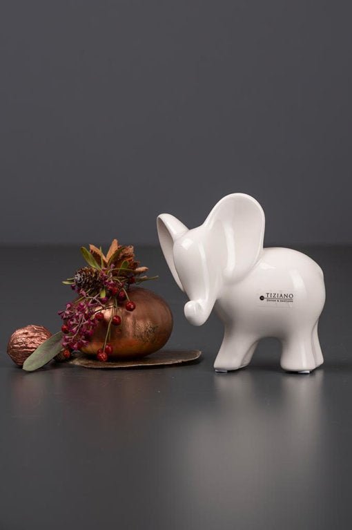 Tiziano Dekoelefant Leon schauend weiß - creme - Lillyano