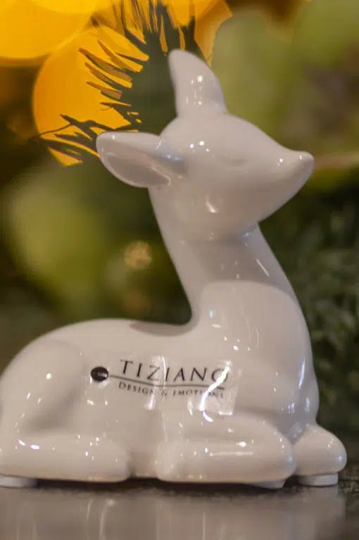 Tiziano Dekofigur Rehkitz Fendi liegend Kopf gerade creme - weiß - Lillyano