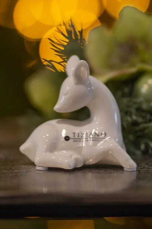 Tiziano Dekofigur Rehkitz Fendi liegend Kopf zurück creme - weiß - Lillyano