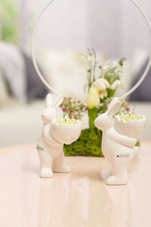Tiziano Hase Gavino mit Teelichthalter hinten 15cm weiß - creme - Lillyano