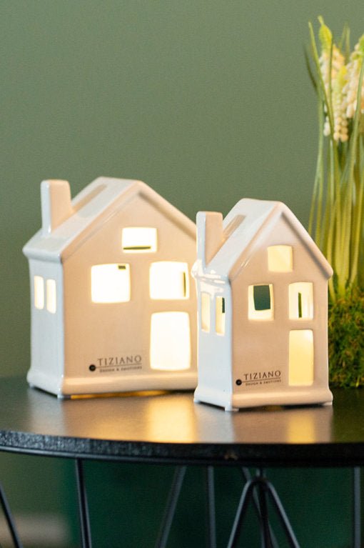 Tiziano Lichthaus Portofino schmal LED+ Timer creme - weiß 10 + 12 cm - Lillyano
