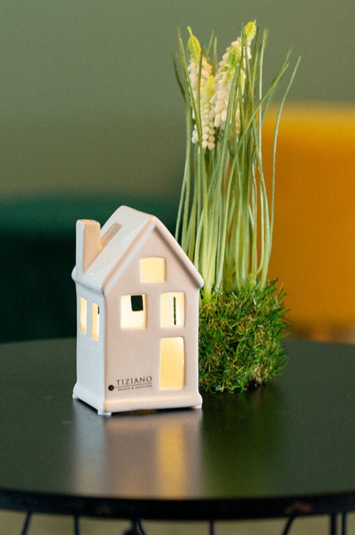 Tiziano Lichthaus Portofino schmal LED+ Timer creme - weiß 10 + 12 cm - Lillyano