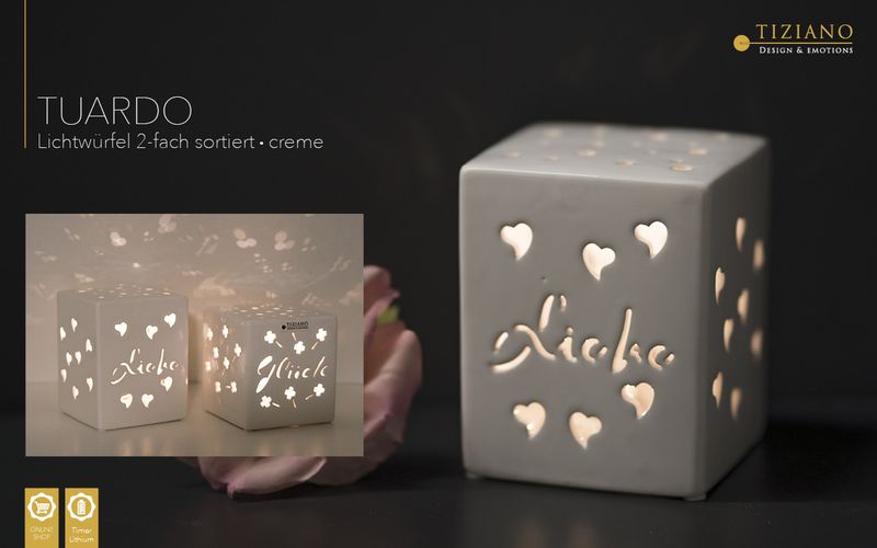 Tiziano Lichtwürfel Tuardo Glück oder Liebe mit Led + Timer - Lillyano
