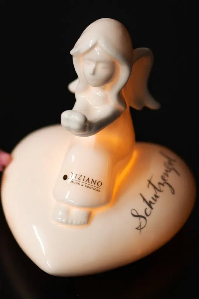 Tiziano Schutzengel Joyce mit Decal LED 13cm Porzellan weiß - creme - Lillyano