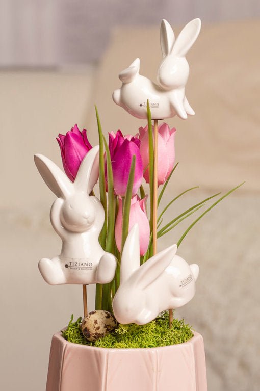Tiziano Stecker Hase Fabrio sitzend 8cm weiß - creme - Lillyano