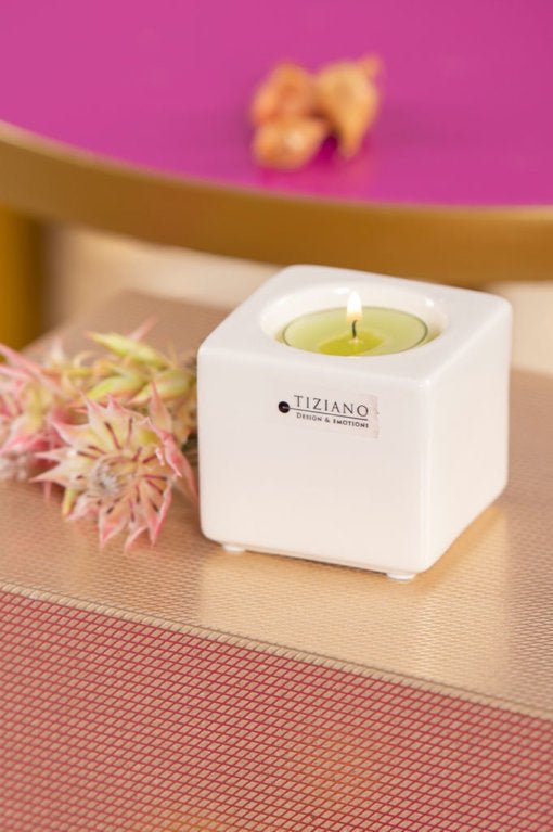 Tiziano Teelichthalter Bowla eckig 6cm weiß - creme - Lillyano