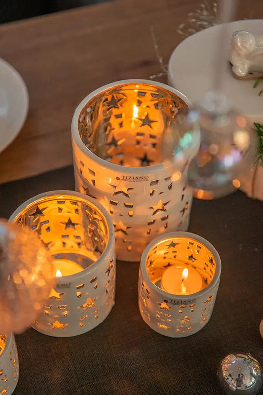 Tiziano Tischlicht Atella mit Sternen creme – gold - Lillyano