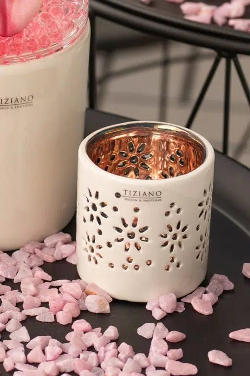 Tiziano Tischlicht Florana creme - weiß Innen rosa - Lillyano