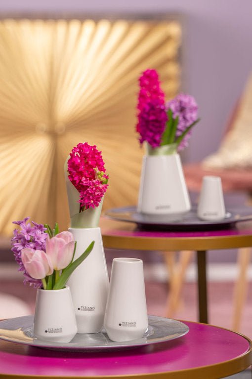 Tiziano Tischvase Tosini breit weiß - creme - Lillyano