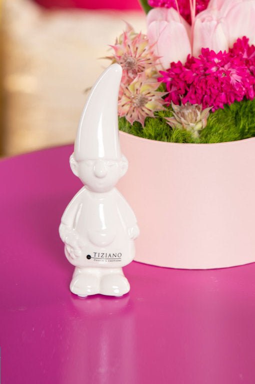 Tiziano Zwerg Dargo mit Blume weiß - creme - Lillyano