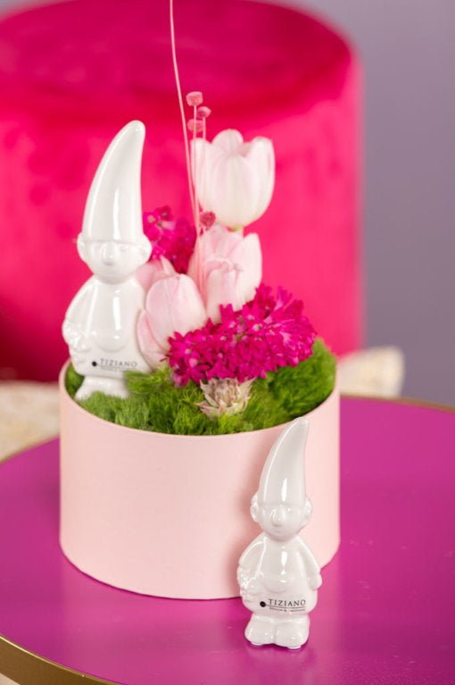 Tiziano Zwerg Dargo mit Blume weiß - creme - Lillyano