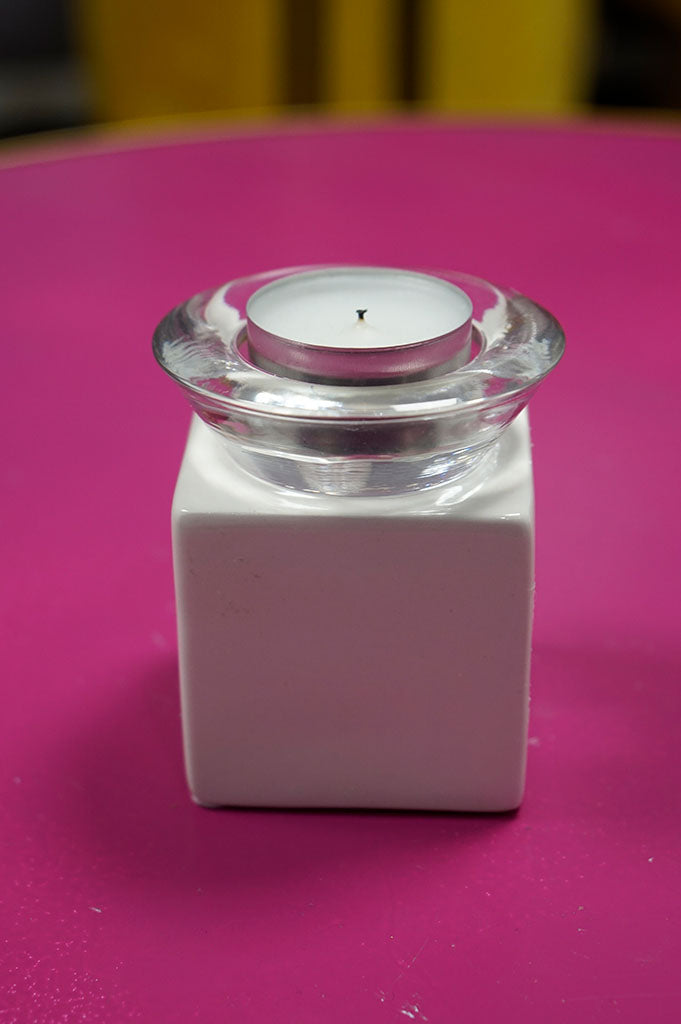Tiziano Tischlicht Trixy weiß-creme mit Klar Glas